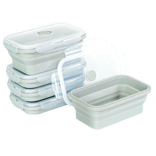 TZCOBLI Plus 4 PSC Foldable Silicone Food Storage Containers 27oz(800ml) for Kitchen Storage for Leftovers Fruits and Meal Prep Dishwasher Safe Microwave Safe Ideal for Home and Travel(grey, 27OZ)