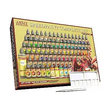 The Army Painter Speedpaint Complete Set 2.0+ - 90x18ml Speed Model Paint Kit Pre Loaded with Mixing Balls, 3 Model Paint Brushes, Army Painter Speed Paint Metallic and Medium, Miniature Painting Kit