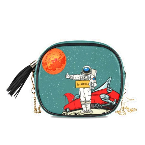 ALAZA PU Leather Small Crossbody Bag Purse Wallet Pop Art Retro Astronaut Space Cartoon Cell Phone Bags with Adjustable Chain Strap & Multi Pocket