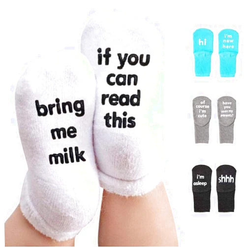 Mealah Newborn Baby-Socks Shower Funny-Gift-Set - 4-Pairs Baby Sock Gifts for Baby Girl/Boy 0-6 Months ((4 Pair) Black+White+Blue+Grey)