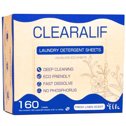 CLEARALIF Laundry Detergent Sheets Up to 160 Loads, Fresh Linen - Great For Travel,Apartments, Dorms,Laundry Detergent Strips Eco Friendly & Hypoallergenic