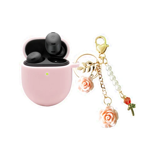 YQGFashbf Google Pixel Buds Pro Case Cover with Flowers Keychain, Pink Silicone Protective Case for Women & Girls