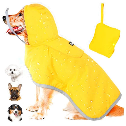 Lukovee Dog Raincoat, Adjustable Dog Rain Jacket with Clear Hooded Double Layer for Large Medium Small Dogs Puppies, Waterproof Dog Rain Coat Poncho with Reflective Storage Pocket & Rim (Yellow, M)