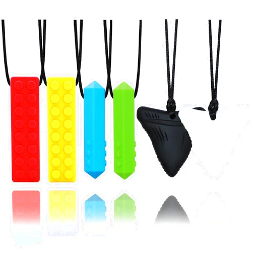 Hoaisun Chewy Necklaces for Sensory Kids, 6 Pack Chew Necklaces for Sensory Boys and Girls with Autism, ADHD, SPD, Chewing, Silicone Teething Necklace Chew Toys for Adults Reduce Anxiety Fidget