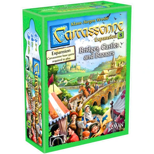 Z-Man Games Carcassonne Bridges, Castles & Bazaars Board Game EXPANSION - New Paths and Auctions Await! Medieval Strategy Game for Kids and Adults, Ages 7+, 2-6 Players, 50 Minute Playtime, Made by Z-Man Games