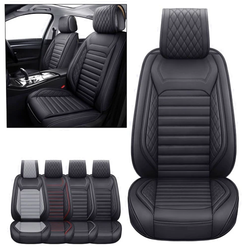 Aierxuan Front Car Seat Covers Universal Fit for Toyota Highlander Prius Camry Rav4 Yaris Sienna FJ Cruiser Outback Honda Jeep Ford Hyundai with Waterproof Leather(2PCS Front,Black A)