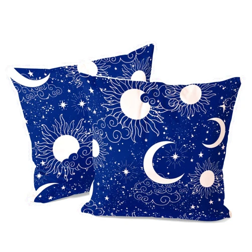 Berkin Arts Decorative Square Throw Pillow Covers Farmhouse Cushion Cases Designed of Boho, Made of Polyester Blend. Pack of 2, 18x18 Inch. Starry Sky Crescent Elegant for Coffee