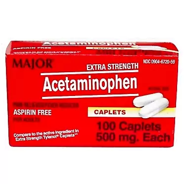 Major Extra Strength Acetaminophen 500mg, Pain Reliever & Fever Reducer, 100 Caplets