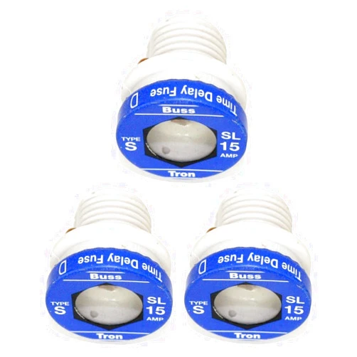 Bussmann BP/SL-15 15 Amp Time Delay Loaded Link Rejection Base Plug Fuse, 125V UL Listed Carded, 3-Pack by Bussmann