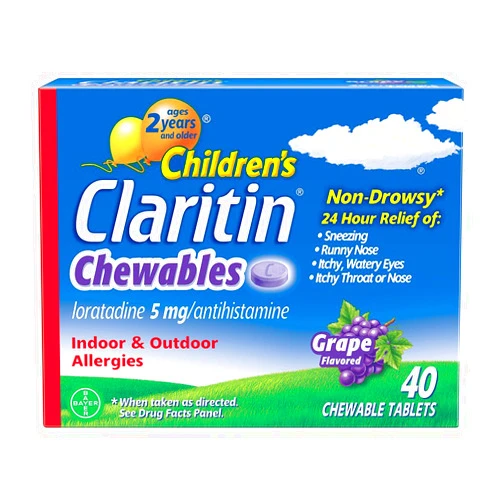 Claritin Children's Chewables 24 Hour Allergy Relief, Non Drowsy Kids Allergy Medicine, Grape Antihistamine Chewable Tablets, For Children 2 Years and Older, 40 Count