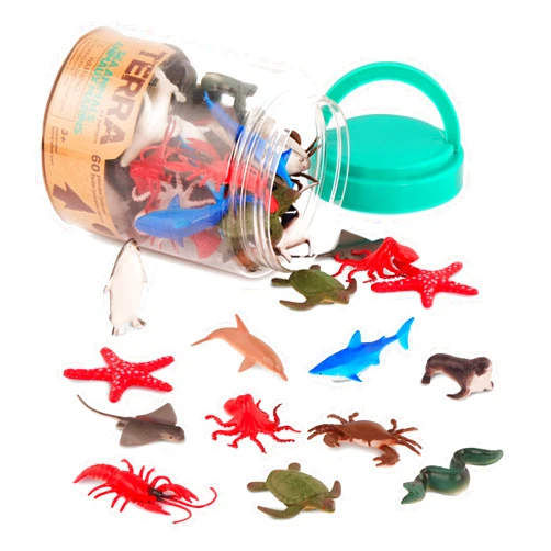 Terra by Battat - 60 Pcs Ocean Animal Figurines - Plastic Mini Sea Animal Toys - Sharks, Dolphins, Penguins, Turtles, Crabs, Starfish & More for Kids and Toddlers 3 Years +