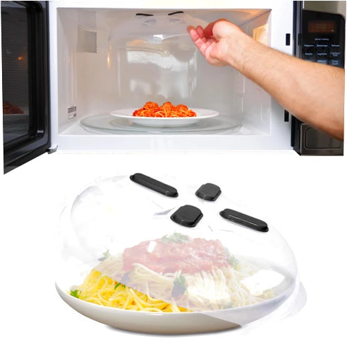 HOVER COVER Magnetic Microwave Splatter Cover, Clear Microwave Cover for Food - Vented & Magnetic, 12-inch, Food Grade Plate Cover, BPA Free - Onyx
