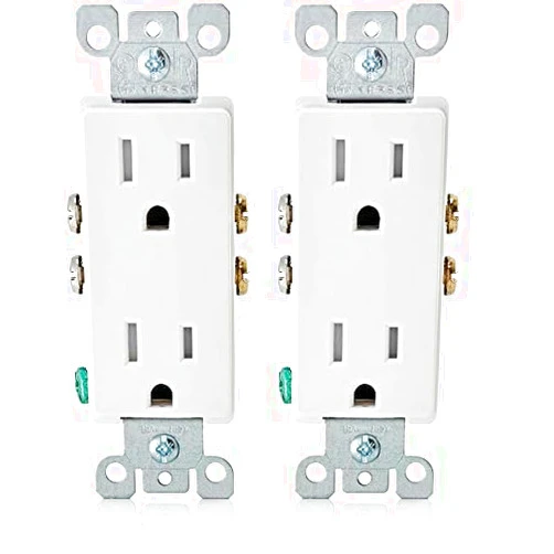 Leviton T5325-W 15 Amp 125 Volt, Tamper Resistant, Decora Duplex Receptacle, Straight Blade, Grounding, 2-Pack, White