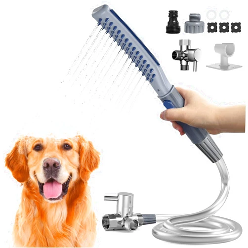 Shandus Dog Shower Attachment, Dog Shower With Metal Diverter, Pet Shower Attachment for Fast and Easy Dog Bathing, 3 Spray Modes One-Button Switch 8-Foot Hose For Indoor and Outdoor
