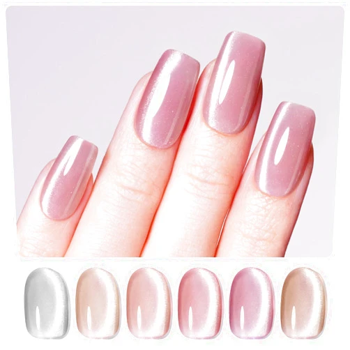 Beetles Gel Polish Beetles Cat Eye Gel Nail Polish Set, 6 Color Jelly Shimmer Glass Cat Eye Gel Nail Polish with Magnet Nude Reflective Clear Champagne Pink Purple Magnetic Gel Polish Gift Set