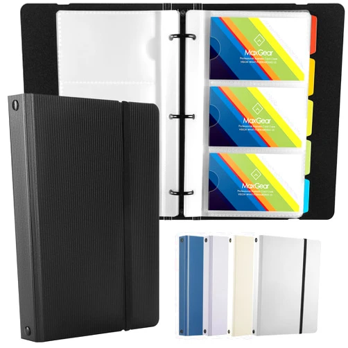 MaxGear Business Card Book, 180 Cards Organizer for Men & Women, Portable Name Card Holders Binder File for Business Cards, 5 Color Index Tabs, Polypropylene, Black