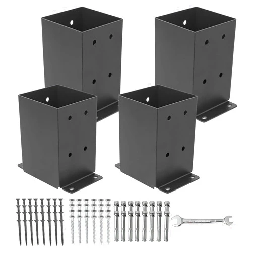 AXWHYS 4×4 Post Base 4 Pcs, (Inner Size 3.5x3.5) Post Brackets, Heavy Duty Black Metal Powder-Coated Thick Steel Post Anchor Outdoor for Support Deck Base Plate Pergola Brackets Fence Kit