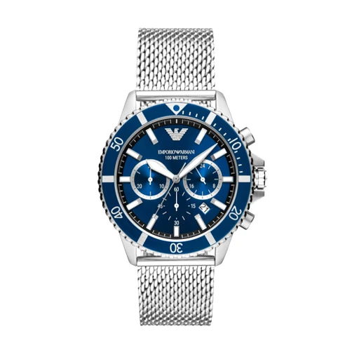 Emporio Armani Men's Chronograph Silver Stainless Steel Mesh Band Watch (Model: AR11587)