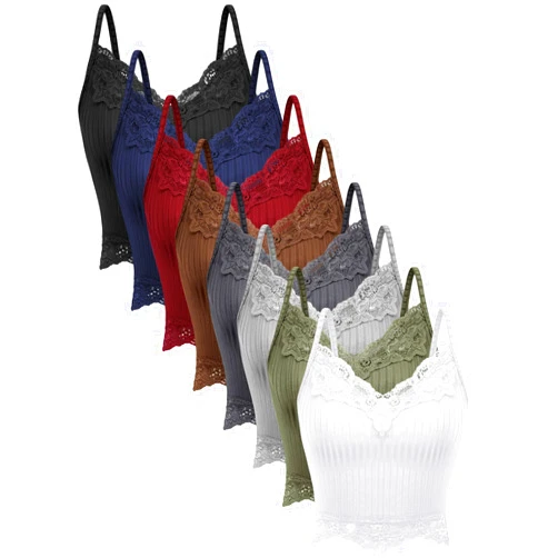 Geyoga 8 Pack Womens Y2k Crop Tops Fairy Grunge Clothes Lace Patchwork Tops V Neck Cami Ribbed Knitted Tank for Women
