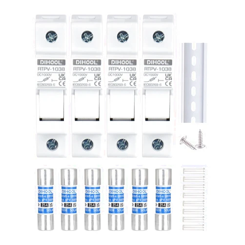 DIHOOL 25 Amp Inline Fuse for Solar connector, 4pcs solar fuses holder, DIN Rail Solar Panel Fuse
