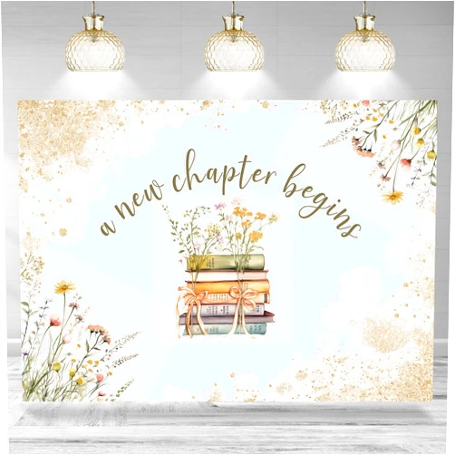 Rsuuinu Bridal Shower Backdrop A New Chapter Begins Floral Books Wedding Engagement Photography Background Bridal Shower Party Decoration Supplies Cake Table Banner Photo Booth Studio Props 7x5ft