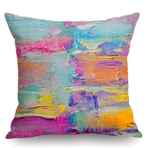 Swono Paint Oil Paints Cover Abstract Print Multicolor Cotton Linen Throw Pillow Case Home Decorative Cushion Cover for Sofa Couch Bedding 18x18 Inches