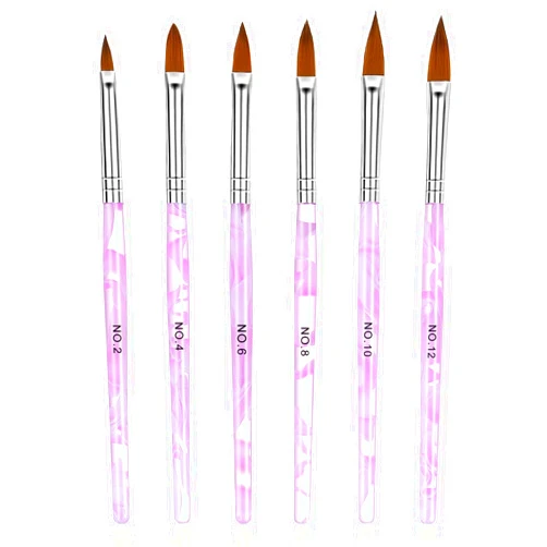 DIVINA VITAE Acrylic Nail Brush Set - 6 Pcs Gel Brushes for Nails, Size 12/14/15/16/19/20mm Finger Nail Brush Professional Nail Art Brushes for Acrylic Powder Application, Nail Extension, 3D Nail Engraving