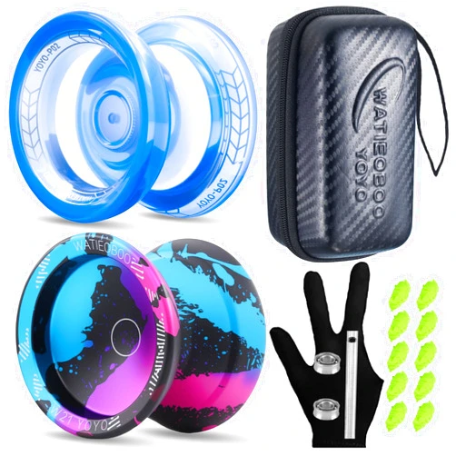 WATIEOBOO 2-Piece Yo-Yo Set - P02 Beginner PC & W21 Professional Metal yoyo Dual Mode (Responsive & Non-Responsive) Yo yo Top Top Finger Spin String Trick, YoYo Competition