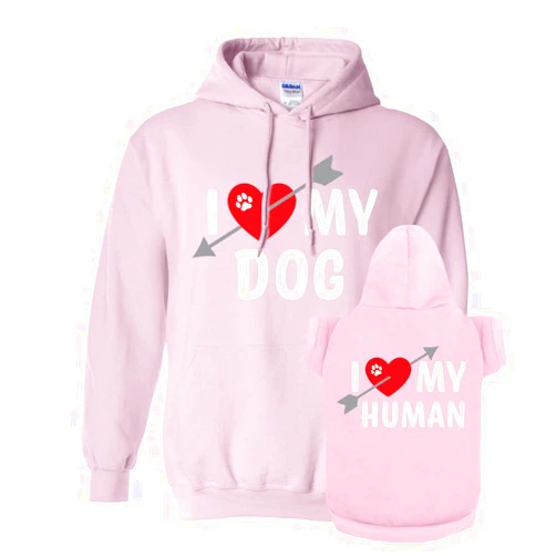 APPARELYN Matching Hoodies for Dogs and Humans - I Heart My Dog I Heart My Human Matching Pet and Owner - Soft Dog Sweatshirt Set - Premium Dog Hoodie is a Great Gift for Christmas, Thanksgiving, Hanukkah