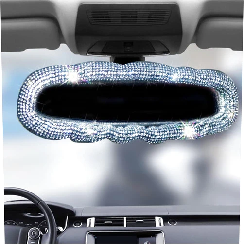 Beaumile Bling Rearview Mirror Accessories Elastic Plush Car Rear View Mirror Cover for Women Bling Car Accessories Universal Fit White