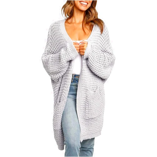 MEROKEETY Women's Oversized Long Batwing Sleeve Cardigan Waffle Knit Sweater Coat
