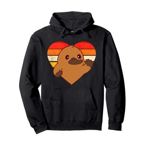 Cute Platypus Exotic Animal Lovers Clothing Cute Platypus Design Retro Heart Shape Vintage Pullover Hoodie