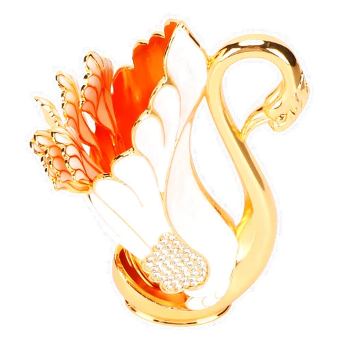 Diydeg Gold Decorative Swan Base Holder with Stainless Steel Dessert Fork Set, Mirror Finish Dishwasher for Coffee, Fruit, Dessert, Stirring, Mixing (Golden White Spoons)