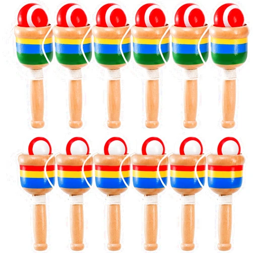 Cididu 12 Pcs Wooden Catch Ball Game, Mini Wood Ball Catching with String Cup, Vintage Catch Toys for Kids, Novelty Fun Party Games for Lawn Camping Beach, Hand Eye Coordination Educational Game
