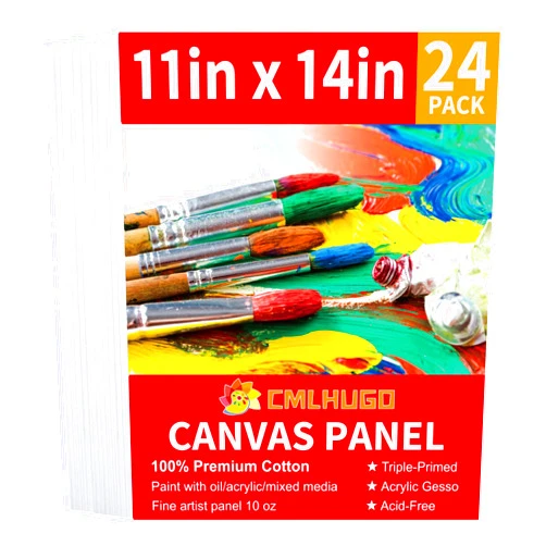 CMLHUGO 24 Packs 11x14 Blank Boards for Painting Kids, Art Canvases for Painting,Primed Acid-Free 100% Cotton Canvas Panels for Acrylic Oil Watercolor