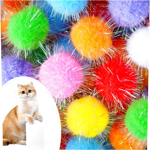 DF DUALFERV 60 Pcs Cat Pom Pom Balls, Interactive Cat Toys, Sparkle Balls for Cats, Extra Large and Fuzzy for Exercise and Entertainment, Multicolor, 1.5 Inch