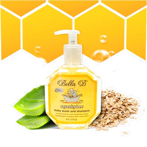 Bella B Squeaky Bee Bodywash 8 oz Baby Baby Bath Organic Natural Kids Organic Soap Baby Soap Organic 8 oz, Body Wash and Shampoo, Aloe Vera, 1 Count