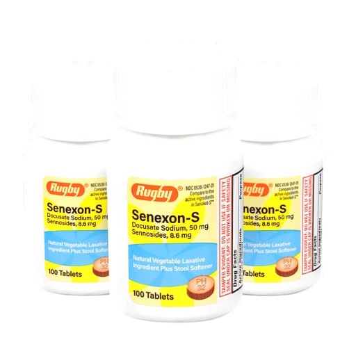 RUGBY LABORATORIES Rugby Senexon-S - Natural Vegetable Laxative Ingredient Plus Stool Softener, Constipation Relief - Docusate Sodium 50mg, Sennosides 8.6mg - 100 Tablets (3-Pack)