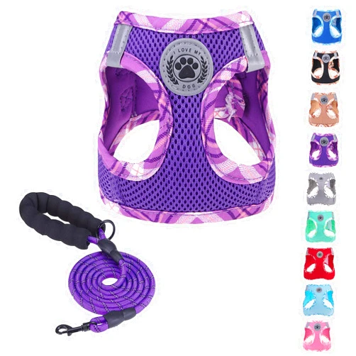 BEAUTYZOO Dog Harness and Leash Set for Small Medium Dogs,No Pull Step-in Harness for Puppy S M Sized Dogs and Cats,Air Mesh Adjustable Breathable Soft No Chock Escape Proof Vest Harnesses,Purple L