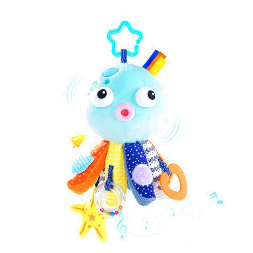 Koty Baby Toys 0-6 Months - Octopus Toy with Pulling Cords, Squeaky, Crinkle, Rattle, Mirror - Baby Toys 3-6 6-12 Months Developmental Newborn Infant Toys Baby Sensory Stuffers Shower Gifts (Blue)