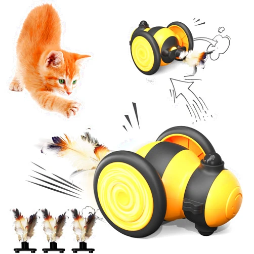 Pamlulu Cat Toys for Indoor Cats,Automatic Cat Toy with LED Lights,Cat Toy for Indoor Cats,Smart Sensing Moving Electric Cat Toys,USB Rechargeable (Yellow)