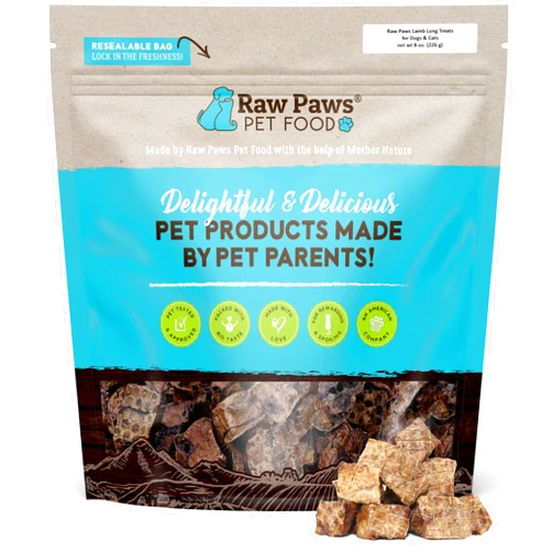 Raw Paws Lamb Lung Treats for Dogs, 8-oz - Packed in USA - Free Range Dehydrated Lamb Lung Treats for Dogs - Crunchy Natural Lamb Lung Bites - Dog Treat Lamb Lung Training Treats - Lamb Lung Filets