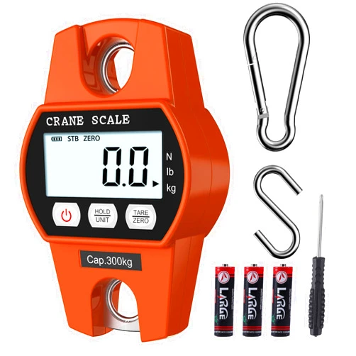 AMIR Hanging Scale, Digital Crane Scale, Precision Sensor Weight Fishing Scale 660lb Weight Max, Luggage Scale with Hooks, for Fish, Hunting, Fishing, Luggage, Batteries Included Orange