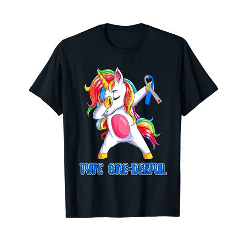 Type1 Diabetes Stuff For Unicorn Lovers Family Type 1 Diabetes Awareness Ribbon T1D Unicorn Girls Boys T-Shirt