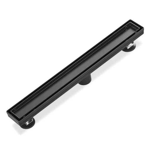 Dilvii 20 Inch Linear Shower Drain Tile Insert Matte Black, Stainless Steel Rectangle Floor Drain with Reversible Cover, Hair Catcher, Adjustable Feet