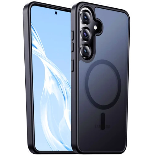 Renmou Designed for Magnetic Samsung Galaxy S25 Plus Case,[Compatible with MagSafe] [Military Grade Drop Protection] Slim Translucent Matte Shockproof with Anti-Fingerprint Phone Case-Black