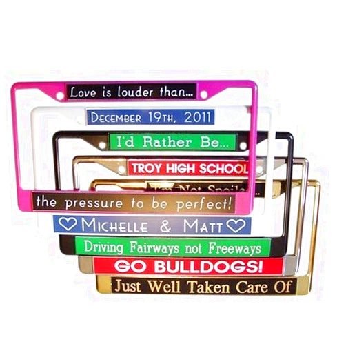 AlphaNumeric Engravers Personalized License Plate Frame Chrome Metal Frame
