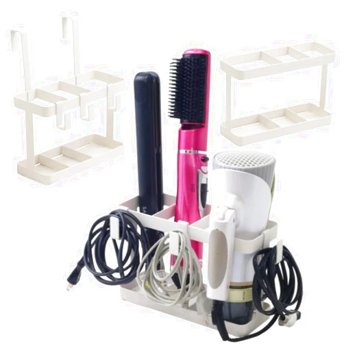 Japard Metal Hair Dryer Holder, Japard 3 in 1 Bath Tool Organizer Wall Mount, Cabinet Door, Table Top, Heat Resistant, Simple Design, White