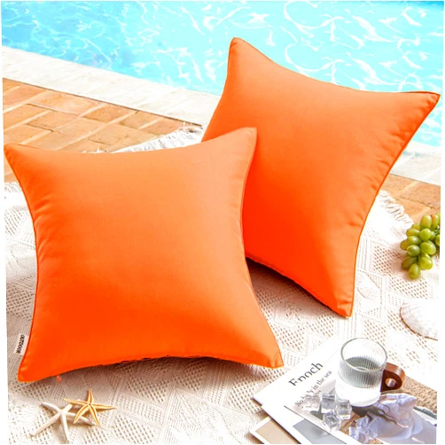 MIULEE Pack of 2 Decorative Outdoor Waterproof Pillow Covers Square Garden Cushion Sham Throw Pillowcase Shell for Patio Tent Couch 18x18 Inch Orange