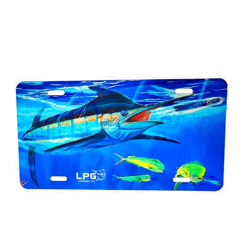LPG Apparel Co. Big Game Sport Fishing Vanity Front License Plate Tag | Made in The USA (Mark Ray Blue Marlin)
